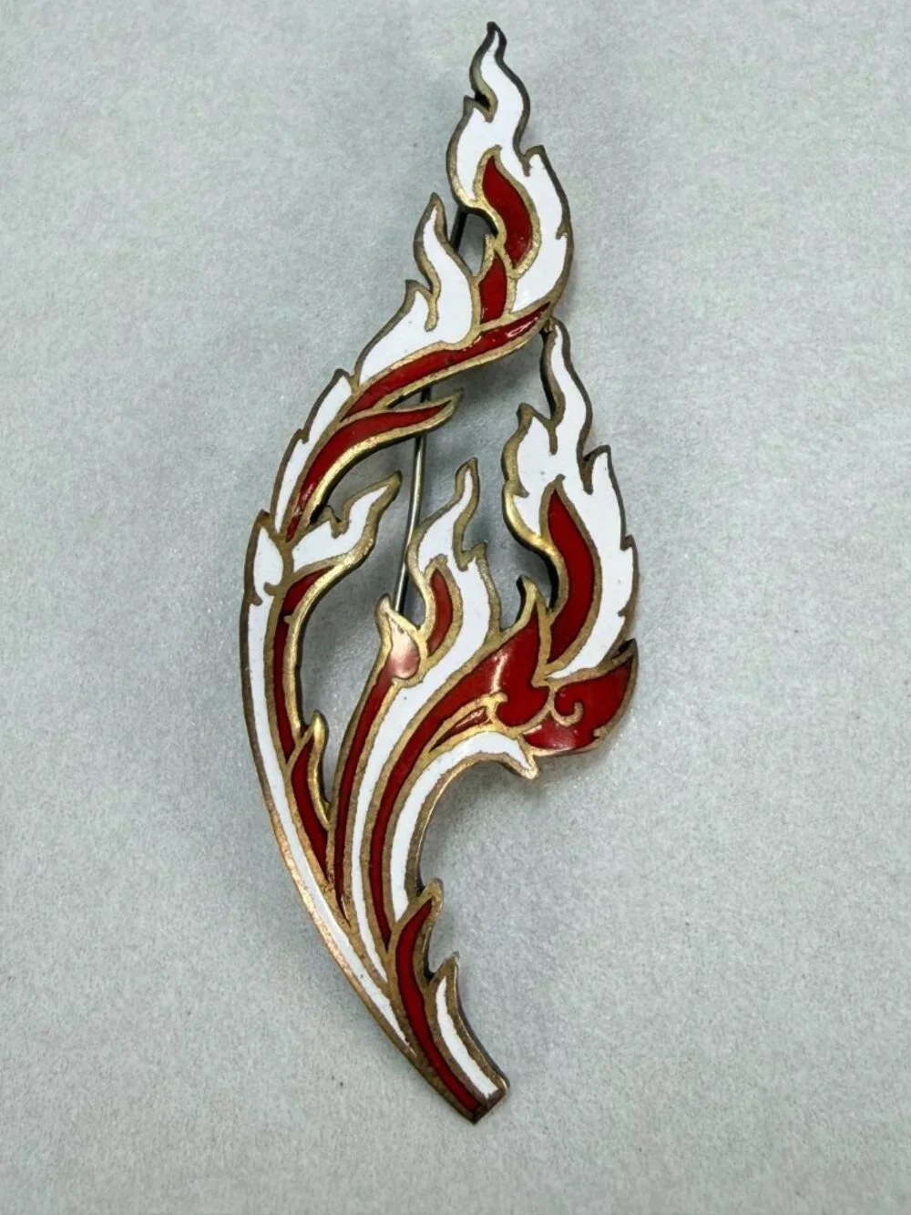 Vintage Siam Fire Flame Pin Brooch Abstract Fire Gold Tone Statement